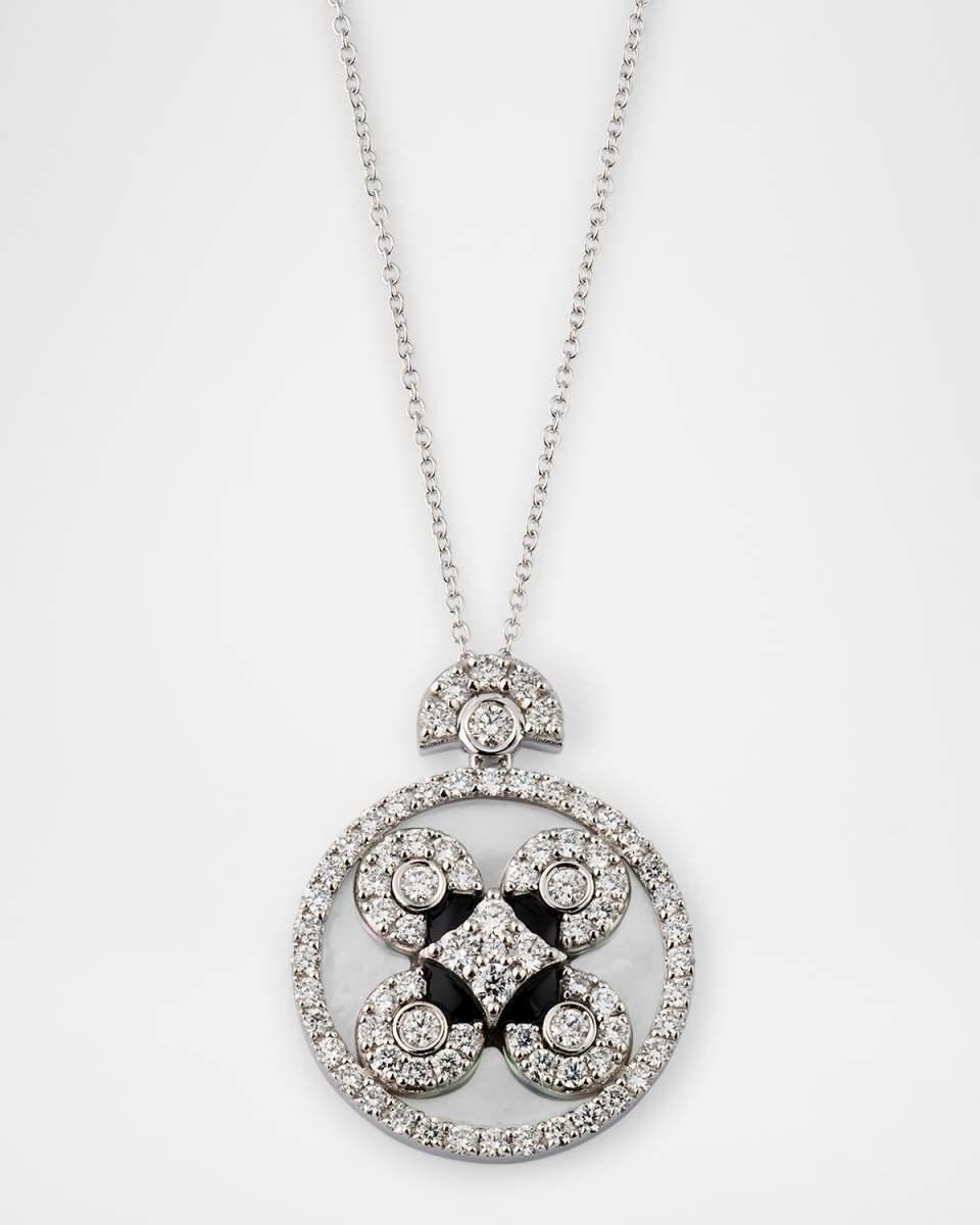 Baia Sommersa Necklace in 18K White Gold with White Diamonds, Onyx and Mother Of Pearl